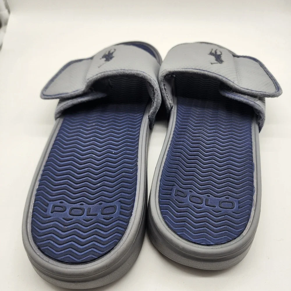 Polo Ralph Lauren Romsey Slide Sandals Men's 13 Gray Navy Adjustable Strap